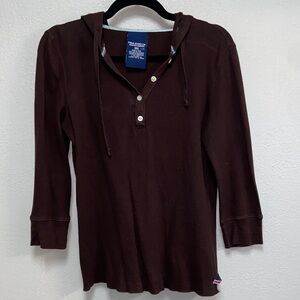 Polo Jeans, Co. Ralph Lauren Brown Hooded Henley Knit 3/4 Sleeve Top 3639